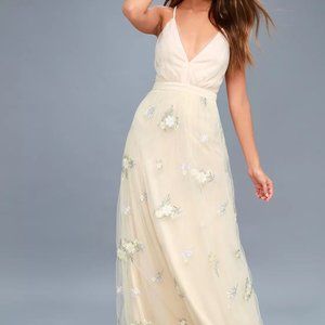 Lorenzo Beige Embroidered Maxi Dress